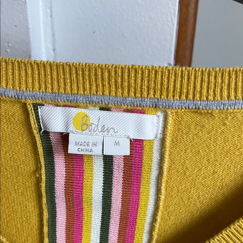 Boden Mustard Sweater with Multicolor Stripes